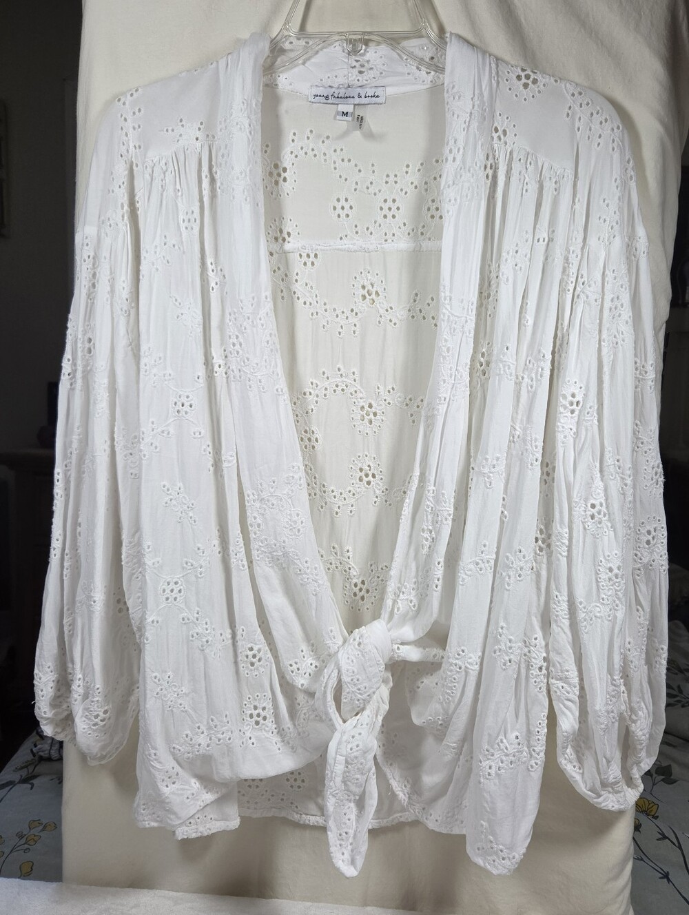 Young Fabulous & Broke White Eyelet Tie-Front Tunic M Boho Whimsical Shabbychic